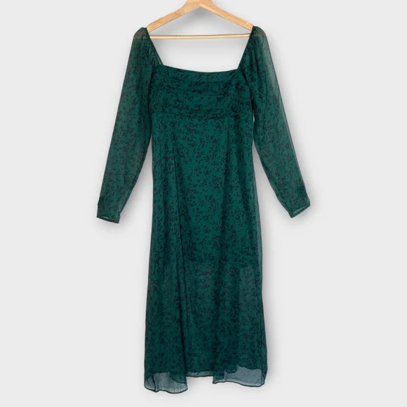 Abercrombie & Fitch Emerson Chiffon Dress LARGE Midi Green Fairycore Whimsigoth - Picture 5 of 11